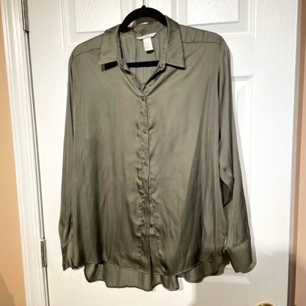 Women Olive Green Button down shirt - size 12